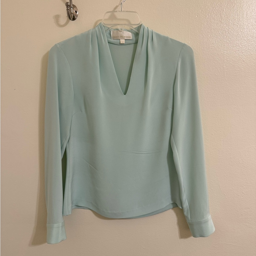 Twenty Five Bedford Size 2 light blue silk blouse.